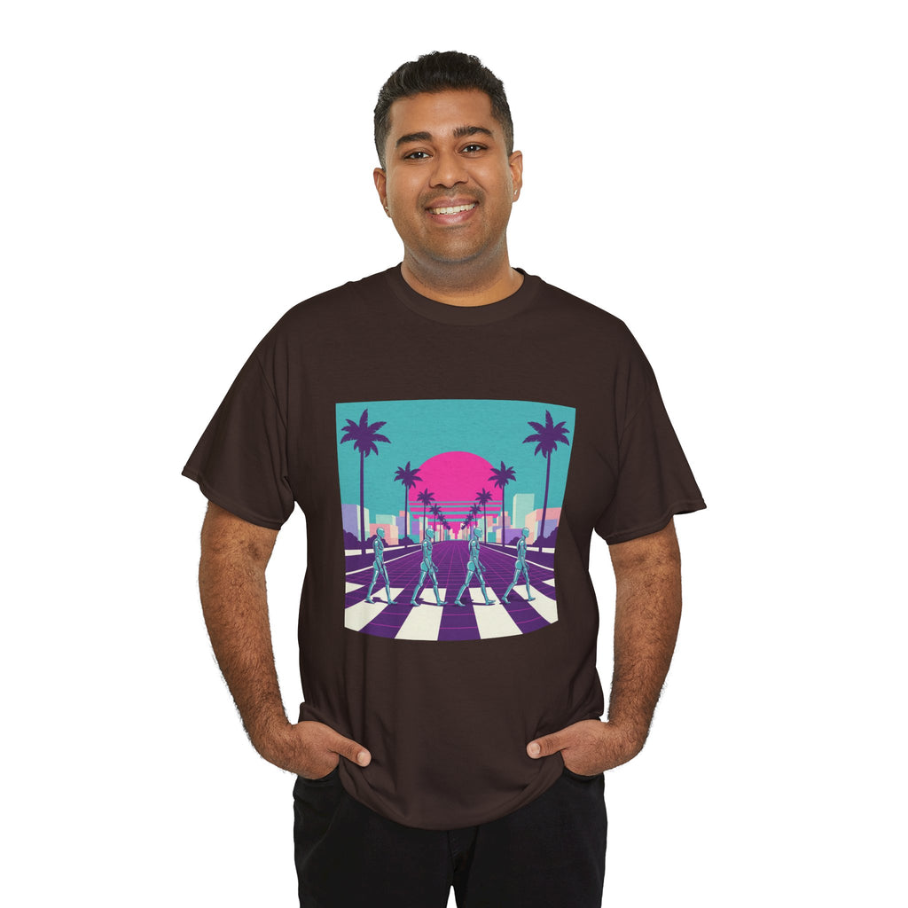 Retro Sunset Beach Tee — Vaporwave Palm Tree Skate Crossing T-Shirt