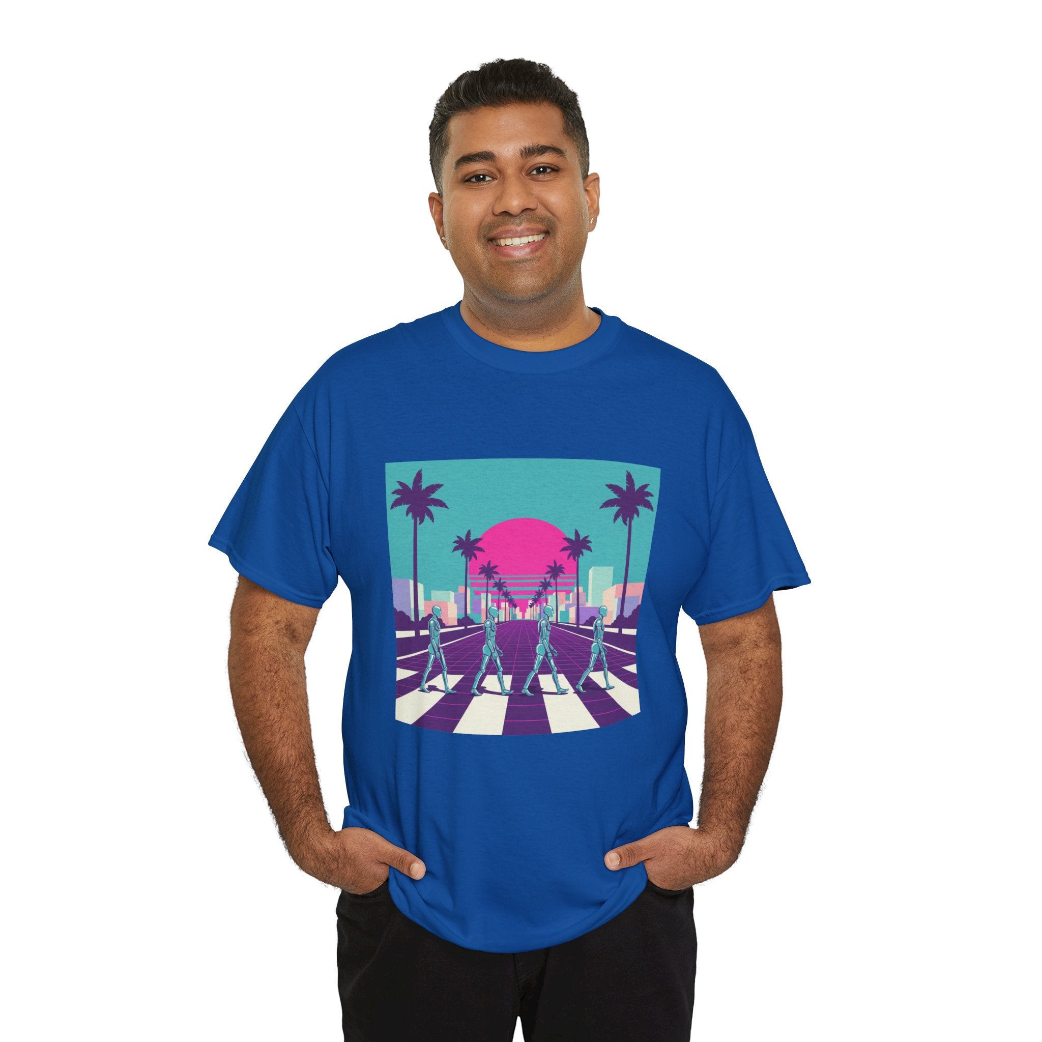 Retro Sunset Beach Tee — Vaporwave Palm Tree Skate Crossing T-Shirt