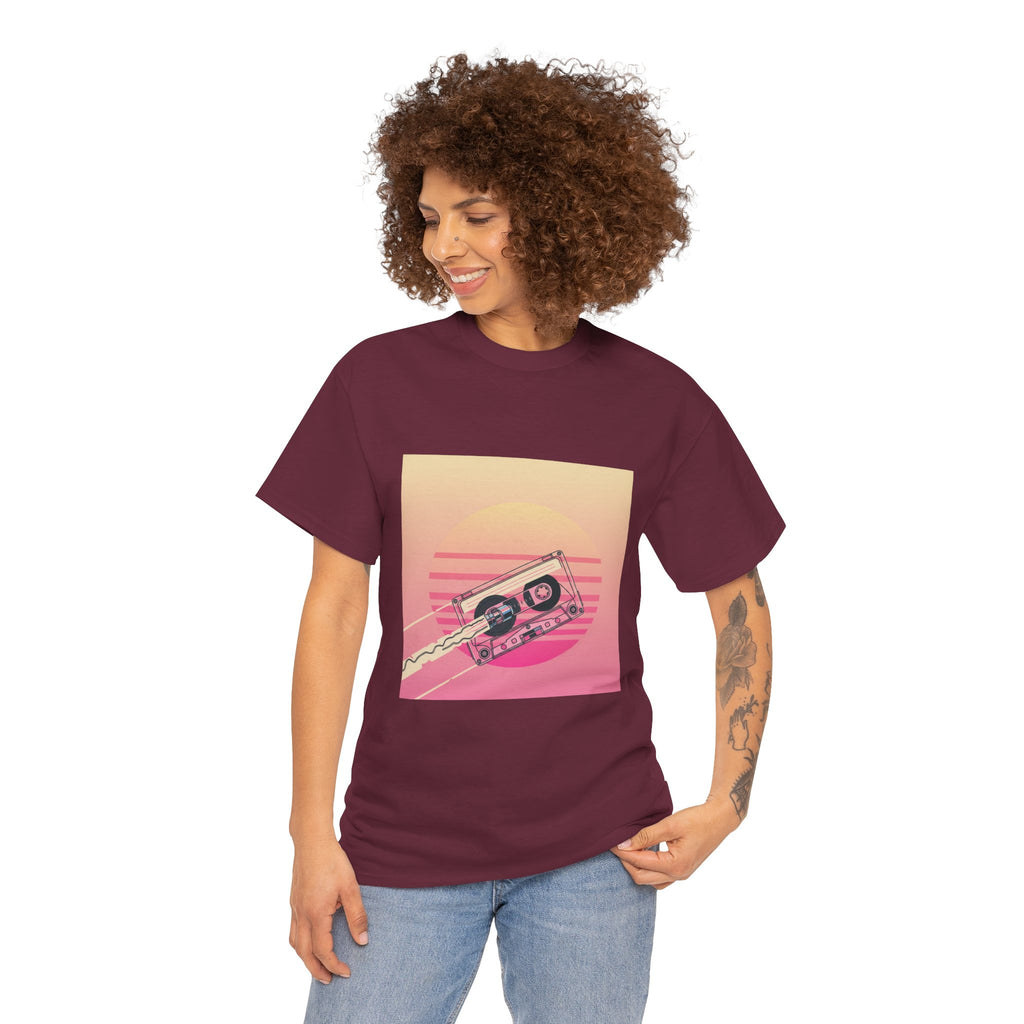 Cassette Sunset Tee — Retro Vaporwave Vintage Tape T-Shirt