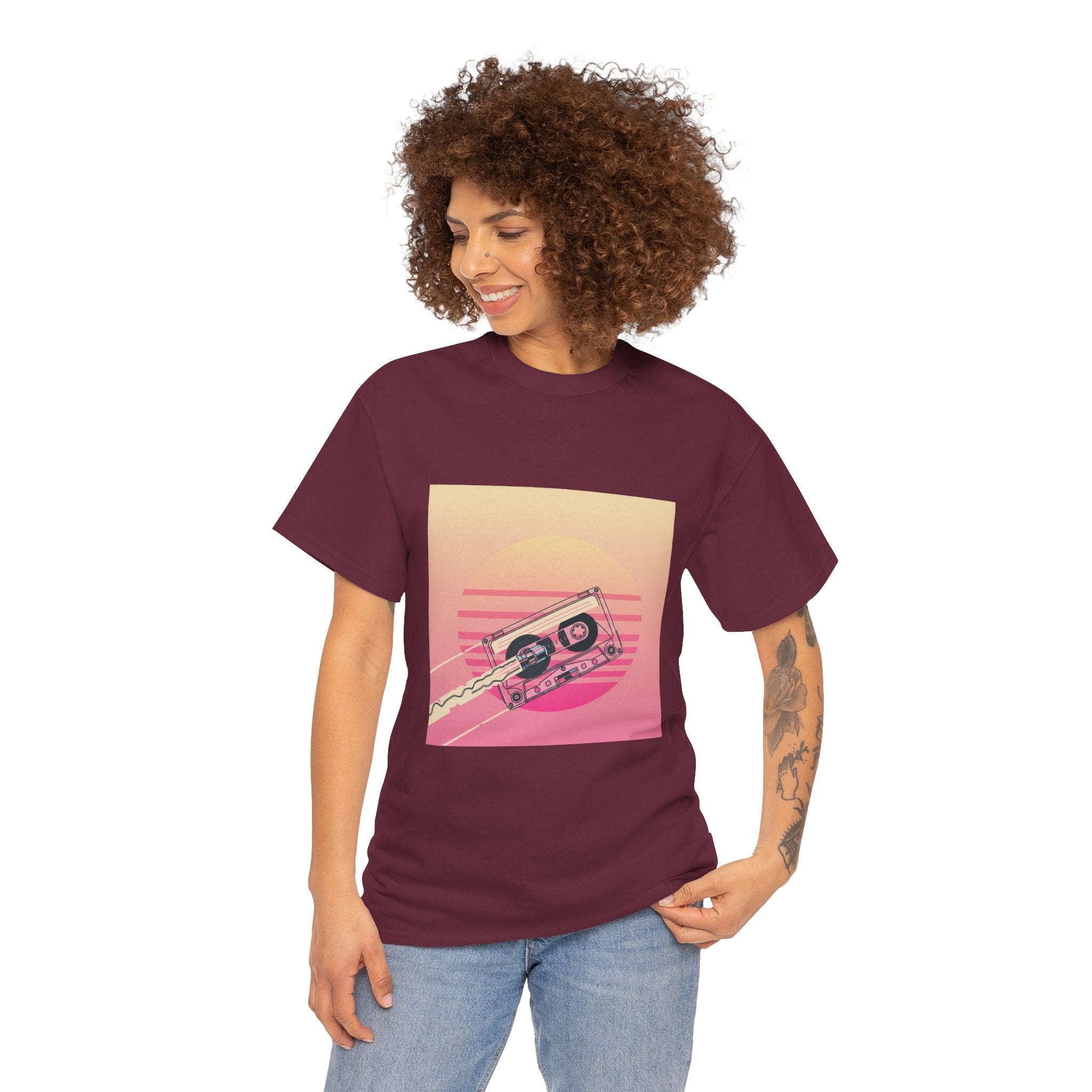 Cassette Sunset Tee — Retro Vaporwave Vintage Tape T-Shirt
