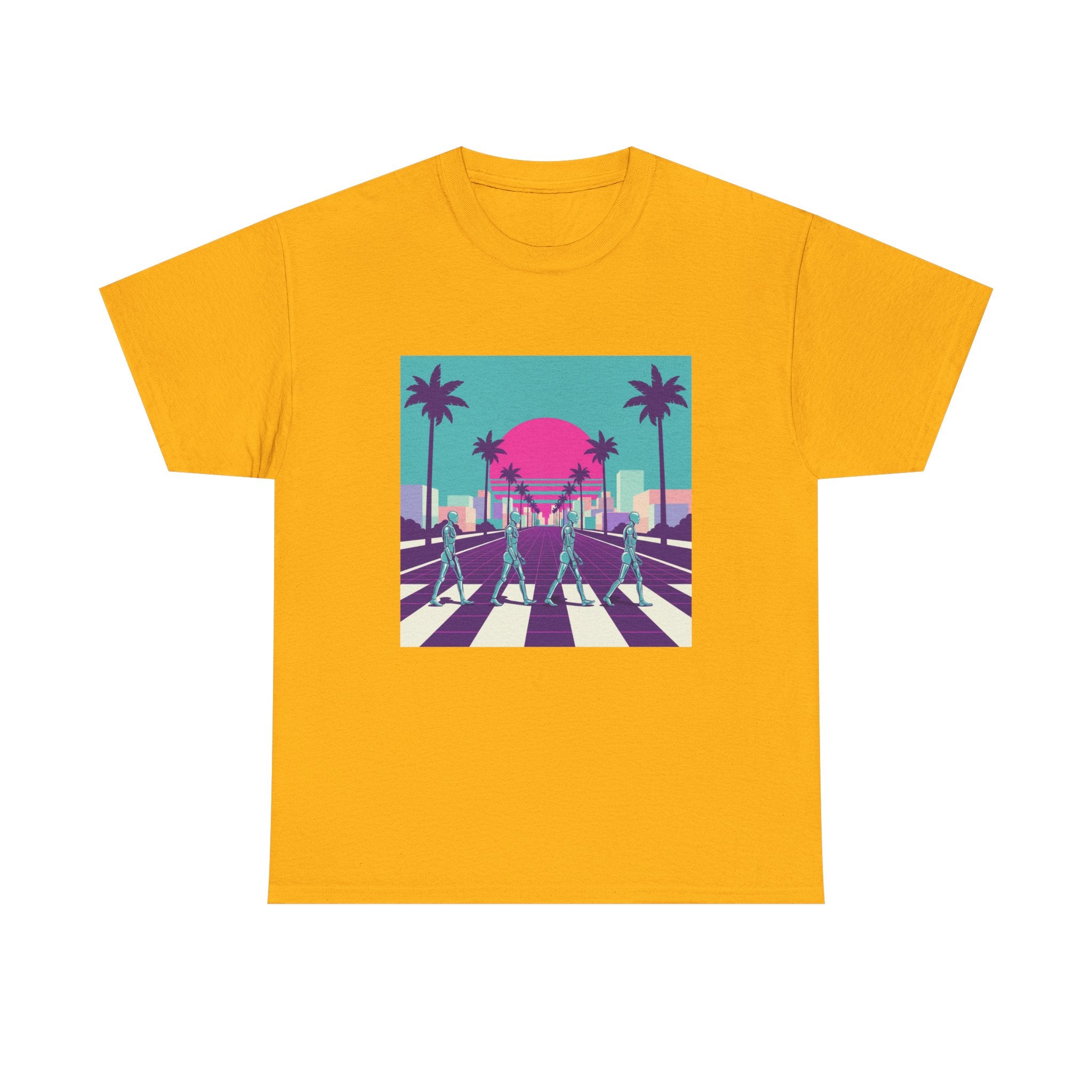Retro Sunset Beach Tee — Vaporwave Palm Tree Skate Crossing T-Shirt
