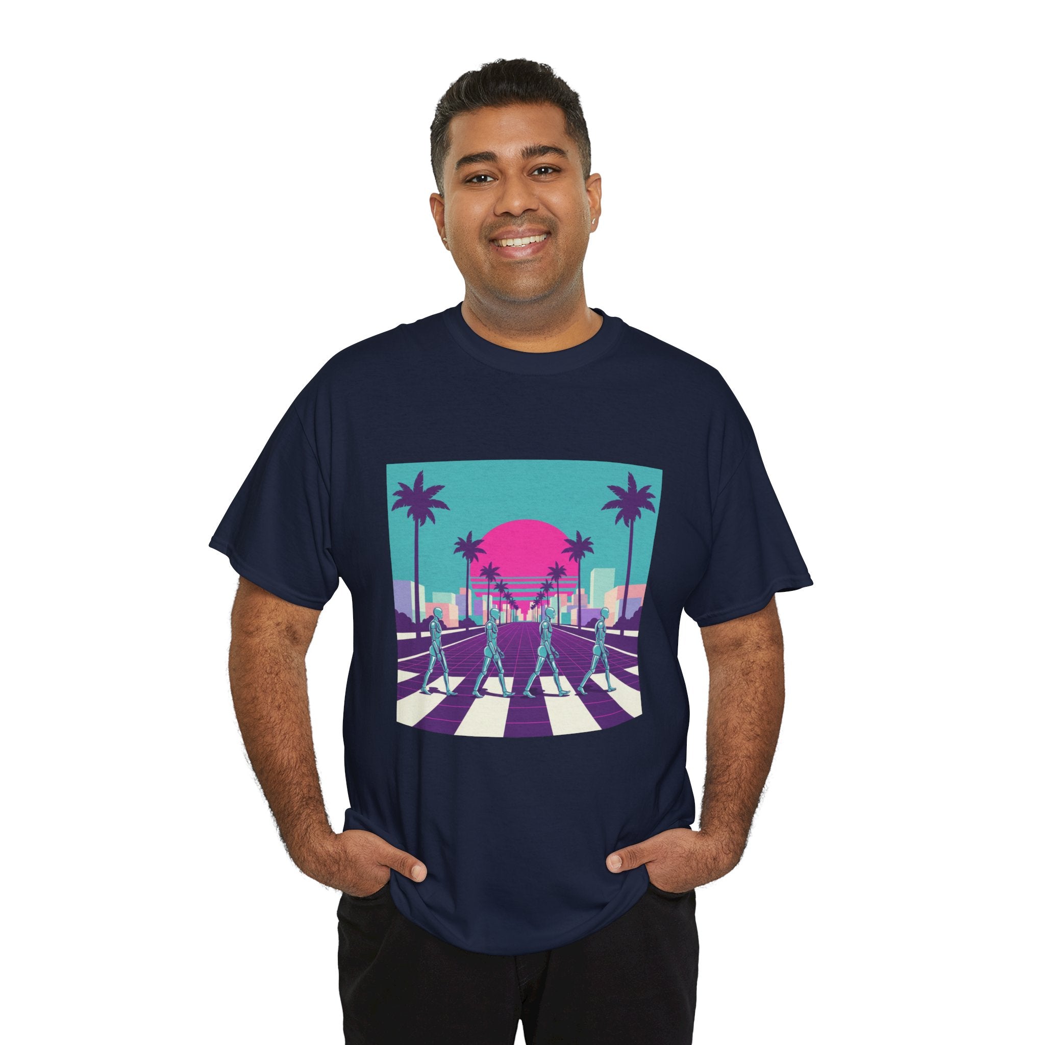 Retro Sunset Beach Tee — Vaporwave Palm Tree Skate Crossing T-Shirt