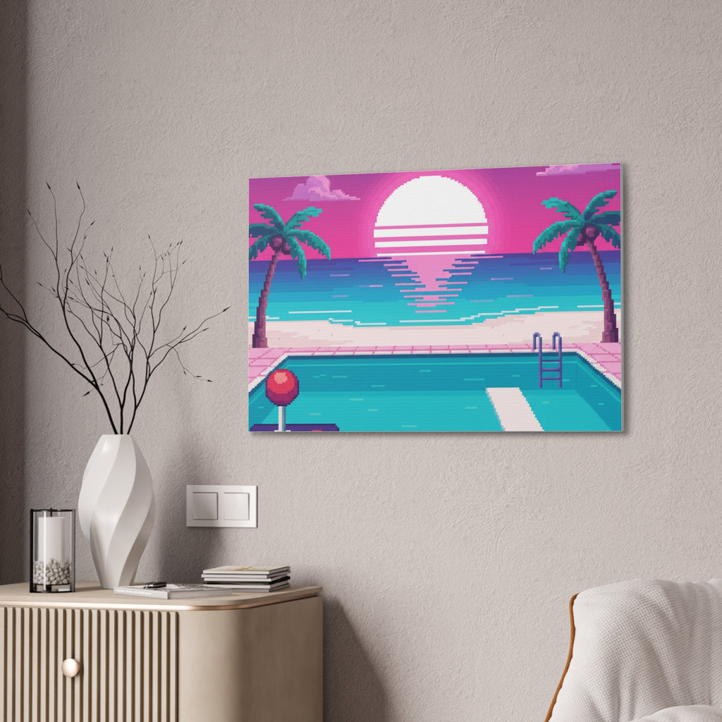 Retro Vaporwave Beach Canvas Print