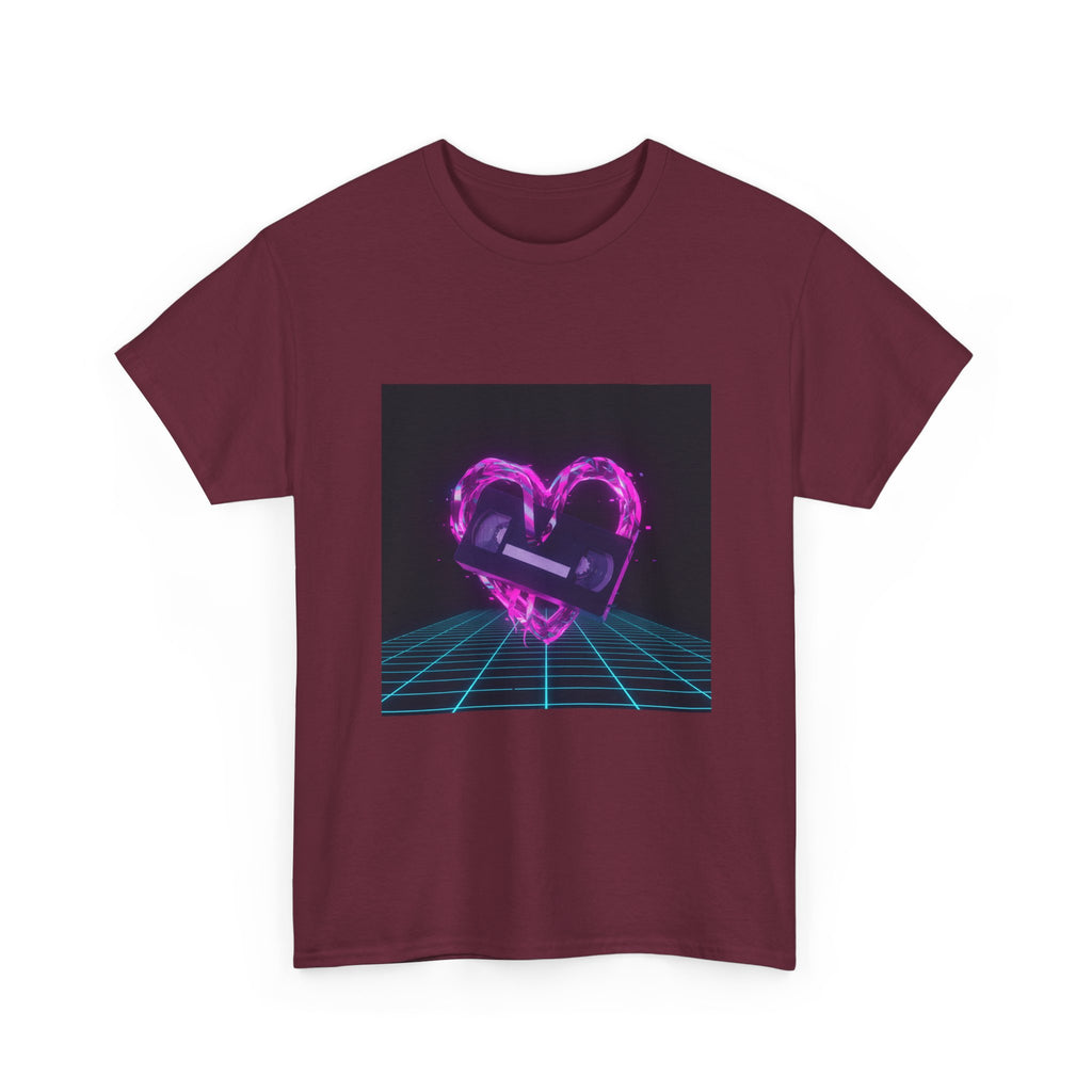 Retro Neon Heart Tee — Vaporwave Pink Heart with Bandage Graphic